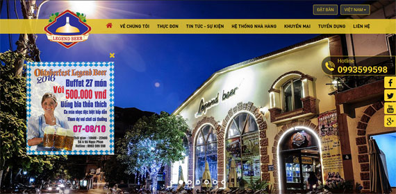 Giao diện website Legend beer Brewhouse