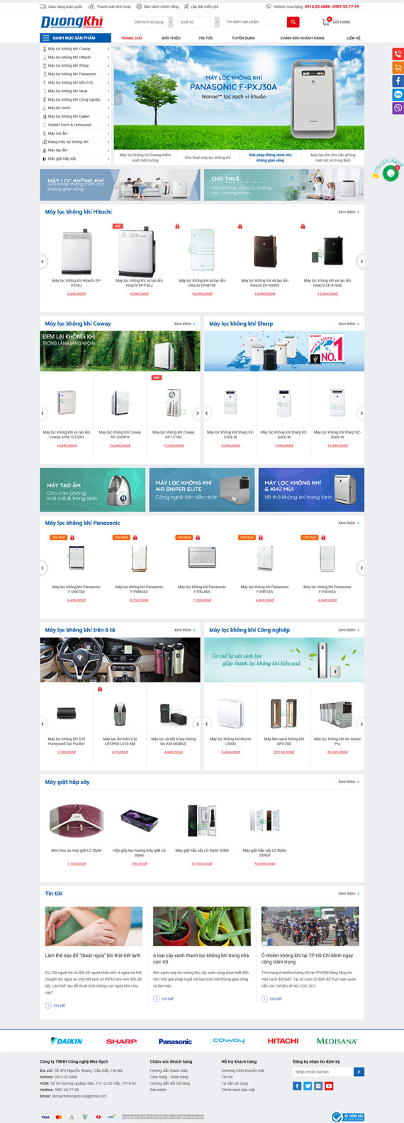 Giao diện website công ty cung cấp máy lọc không khí Dương Khí