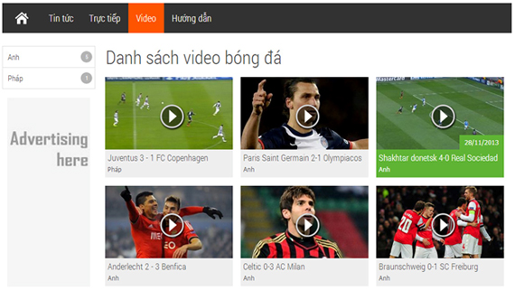 thiết kế module video của web xem bóng đá trực tuyến online