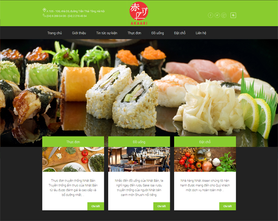 Website nhà hàng Akaari theo phong cách Nhật Bản