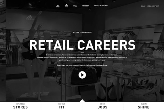 Website Adidas Group Retail Careers thiết kế non-navigation