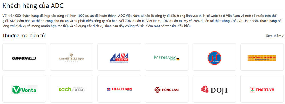 Kho khách hàng của công ty thiết kế website​ ADC Việt Nam