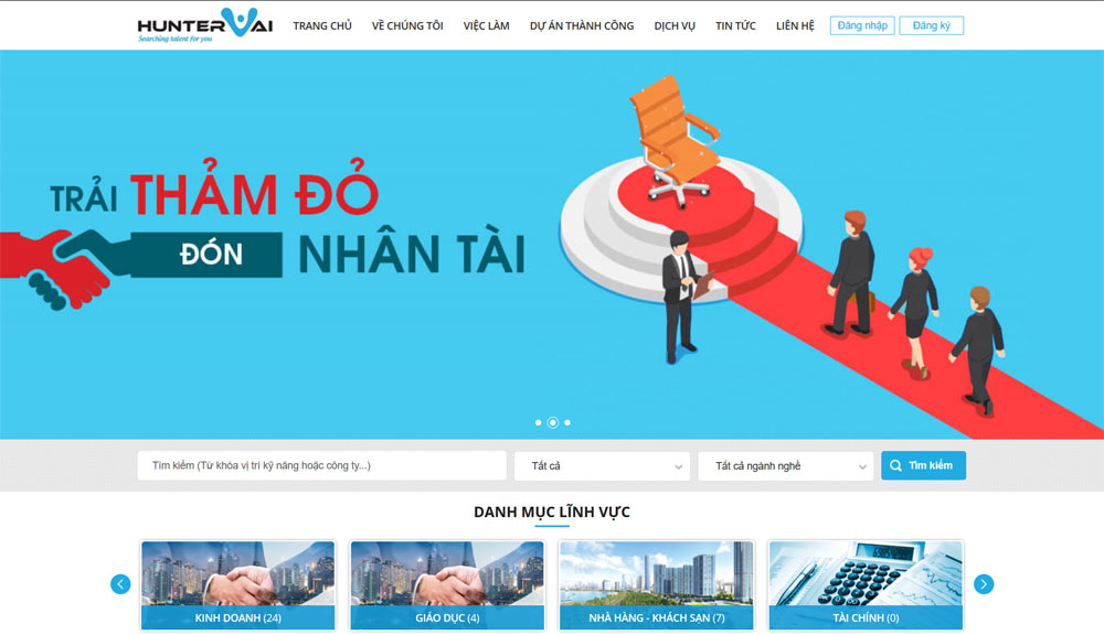 Giao diện trang web khách hàng Huntervai thiết kế tại ADC Việt Nam