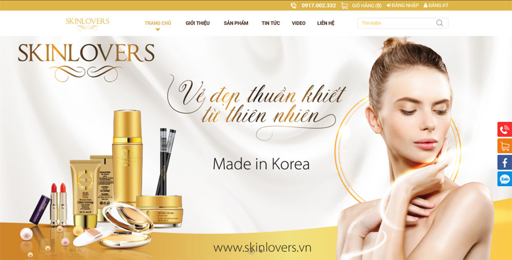 Giao diện website mỹ phẩm hàn quốc skinlovers thiết kế tại adc