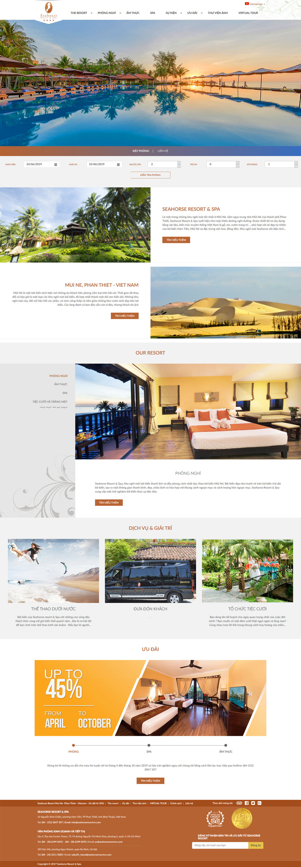 Giao diện web khách hàng Seahorse Resort & Spa thiết kế tại ADC Việt Nam