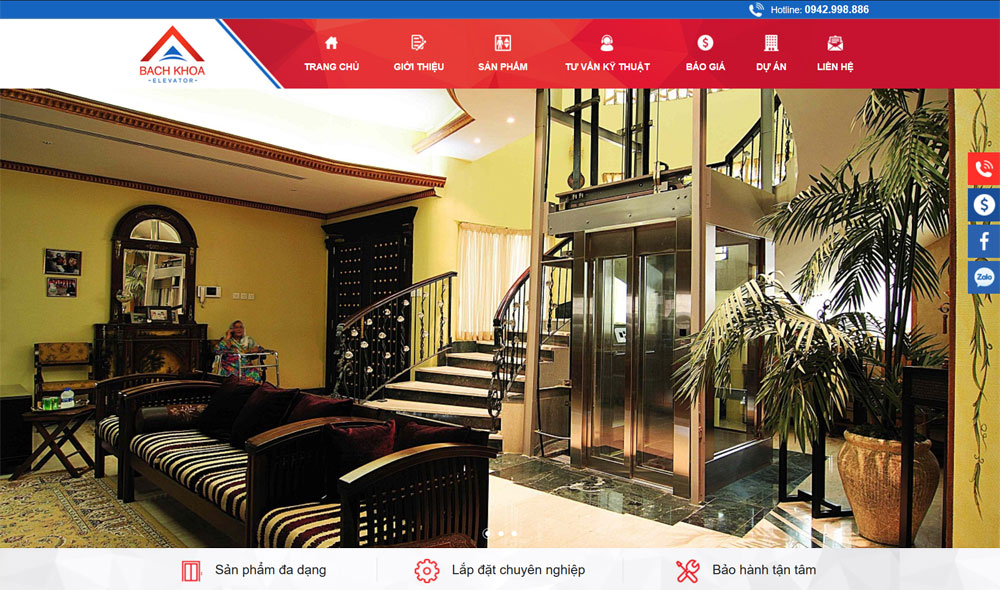 Giao diện trang web thang máy tự động thiết kế tại ADC Việt Nam
