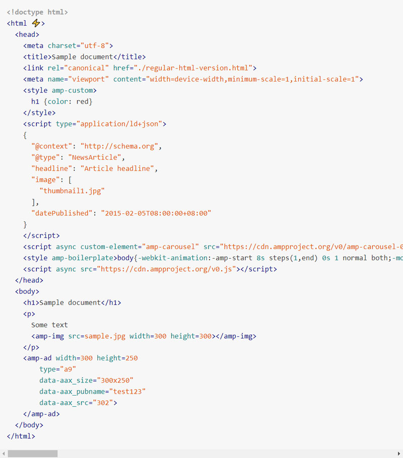 The AMP HTML format Sample: