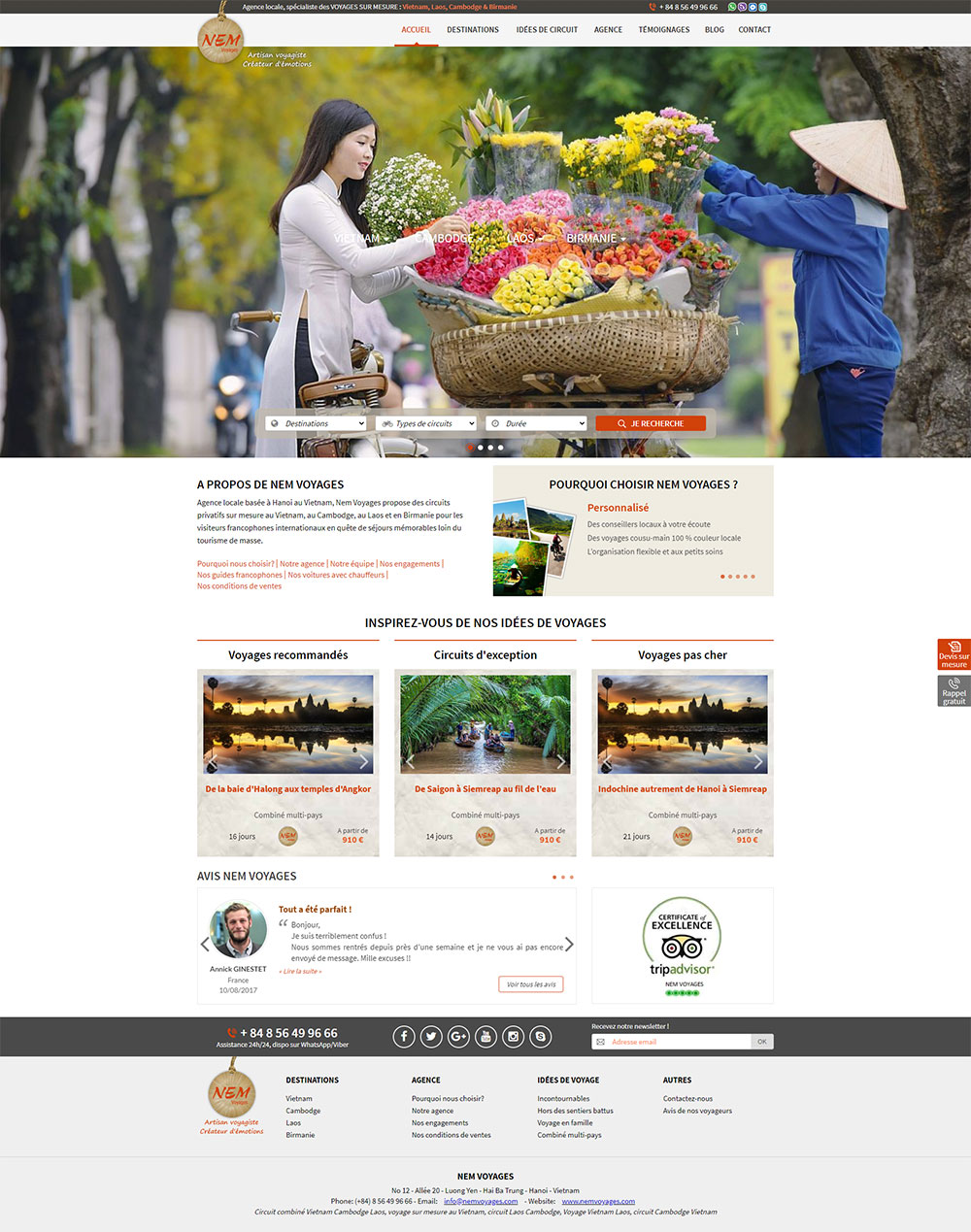 Giao diên website du lịch NEM VOYAGES cho khách nói tiếng Pháp thiết kế tại ADC