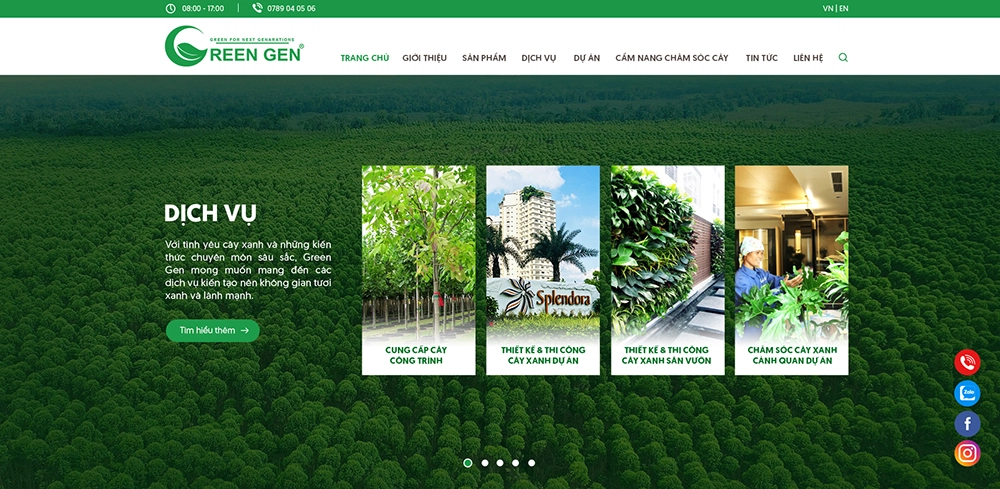 Giao diện website Green Gen