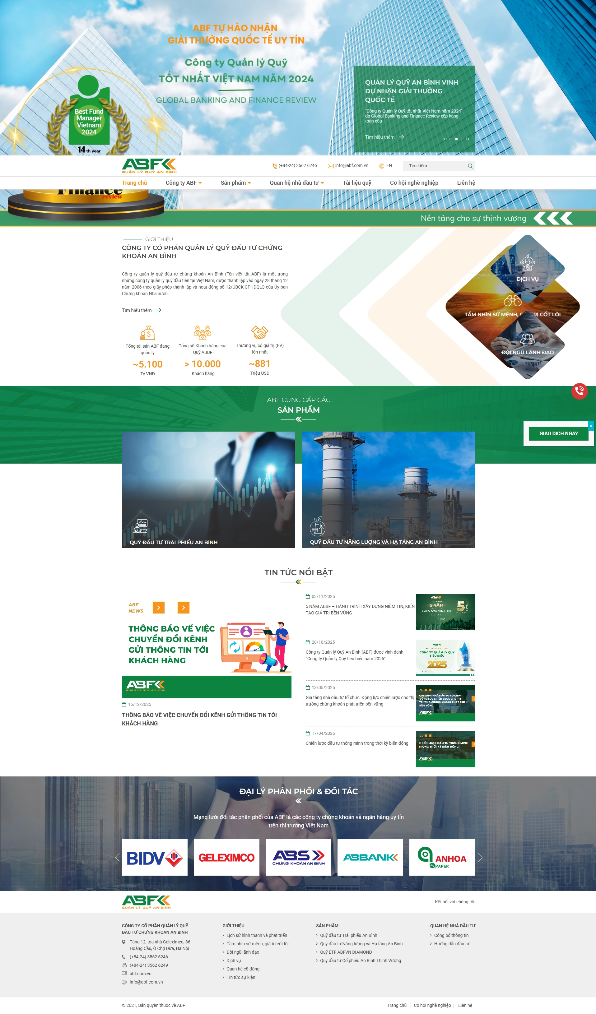 Thiết kế web cho Công ty quản lý quỹ đầu tư chứng khoán An Bình (ABF)