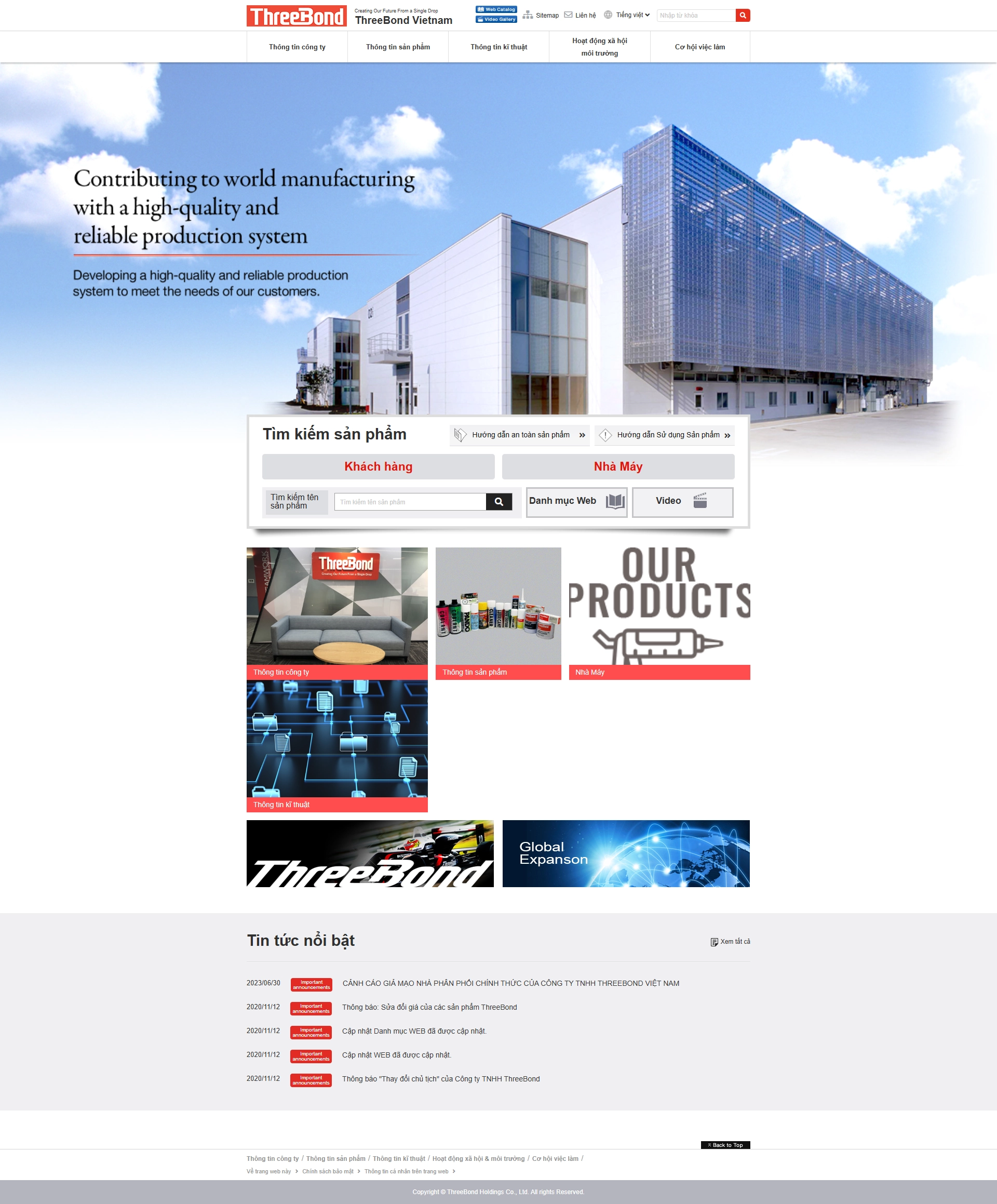 Thiết kế web cho công ty ThreeBond