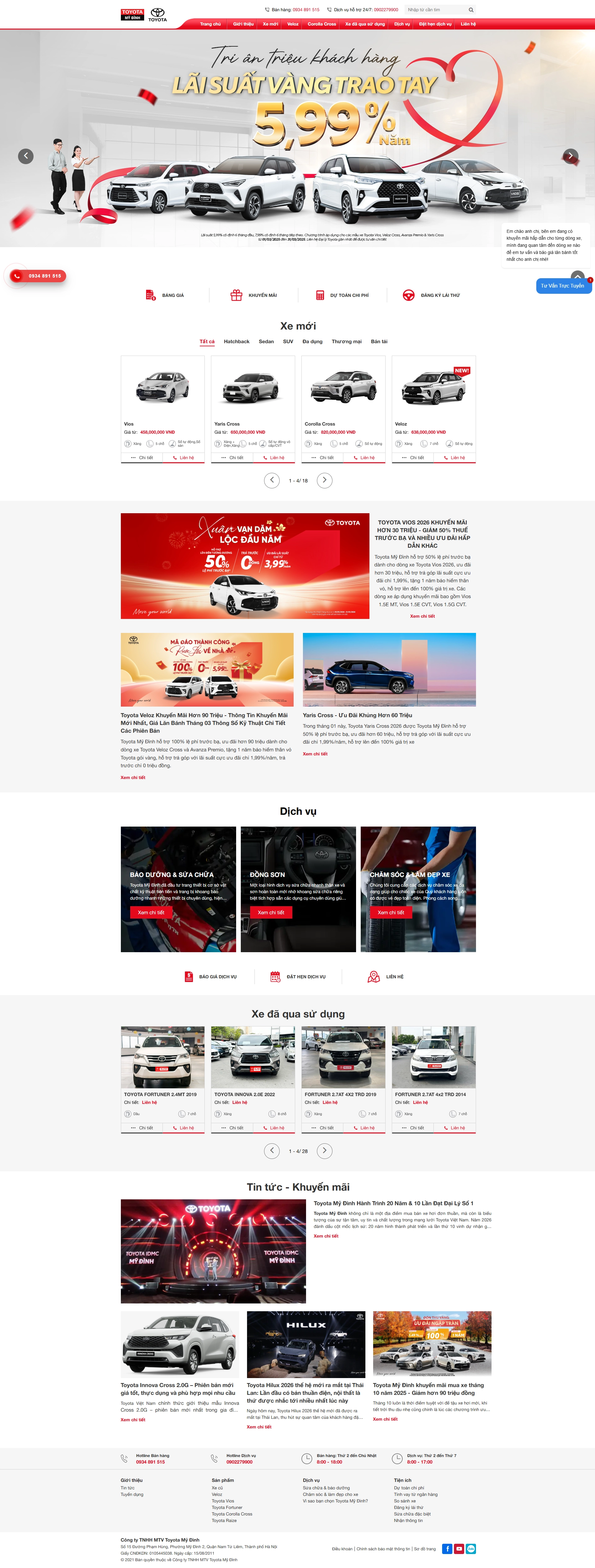 Thiết kế web cho Công ty TNHH MTV Toyota Mỹ Đình