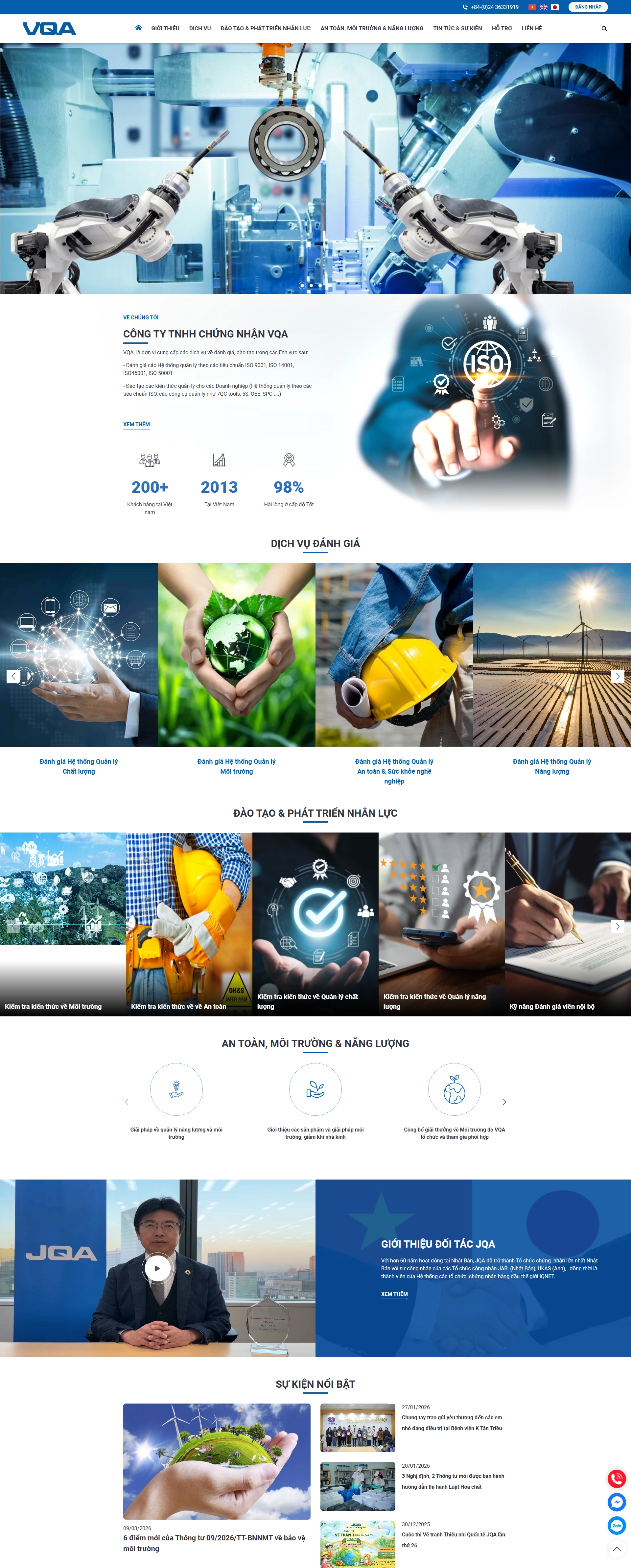 Thiết kế web cho Công ty TNHH Chứng nhận VQA