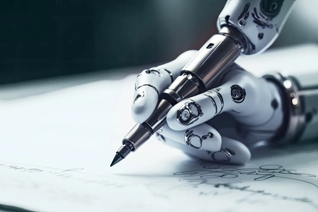 Cánh tay robot đang cầm bút. Ảnh: Adobe