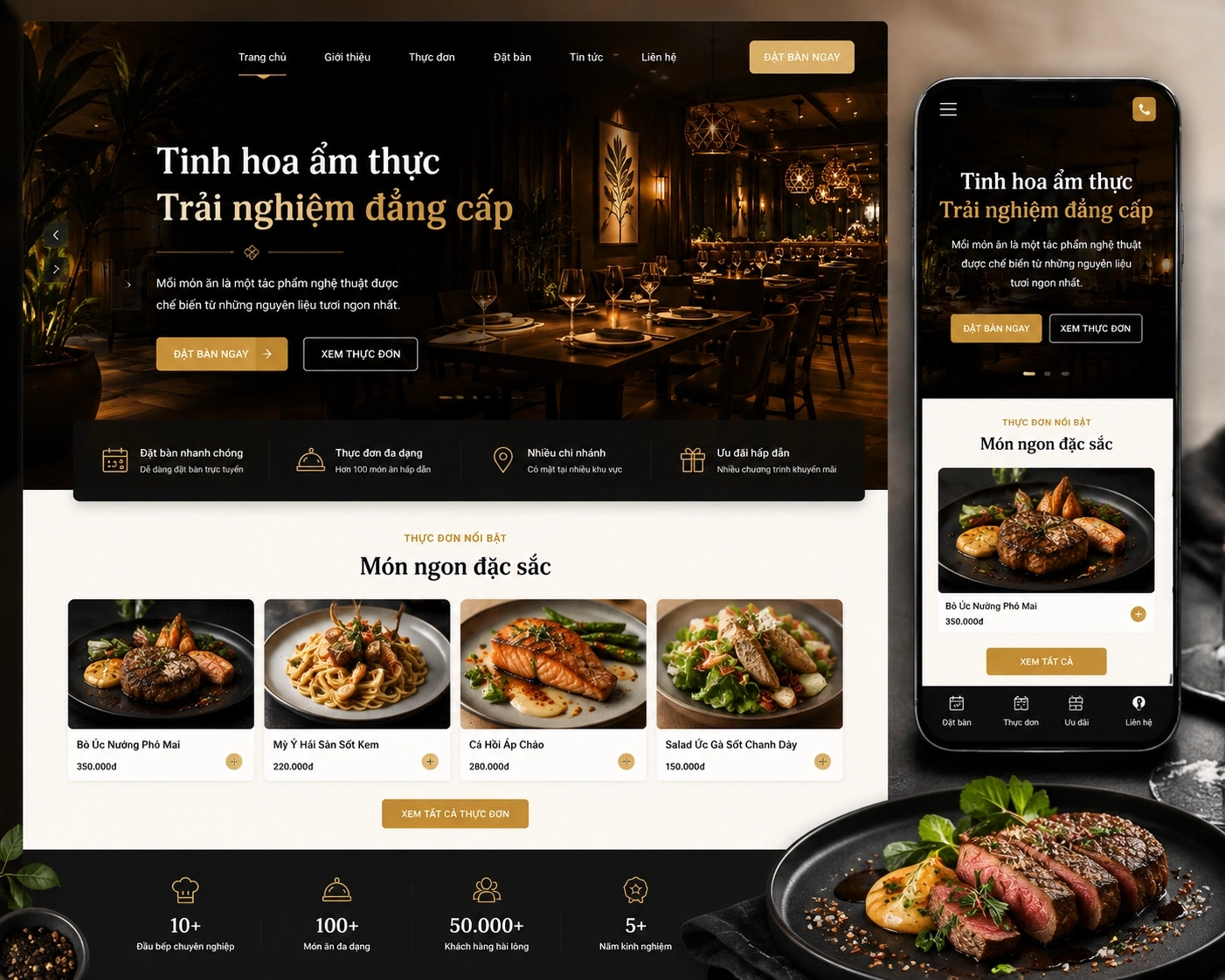Website nhà hàng chuẩn SEO với giao diện hiện đại và đặt bàn online