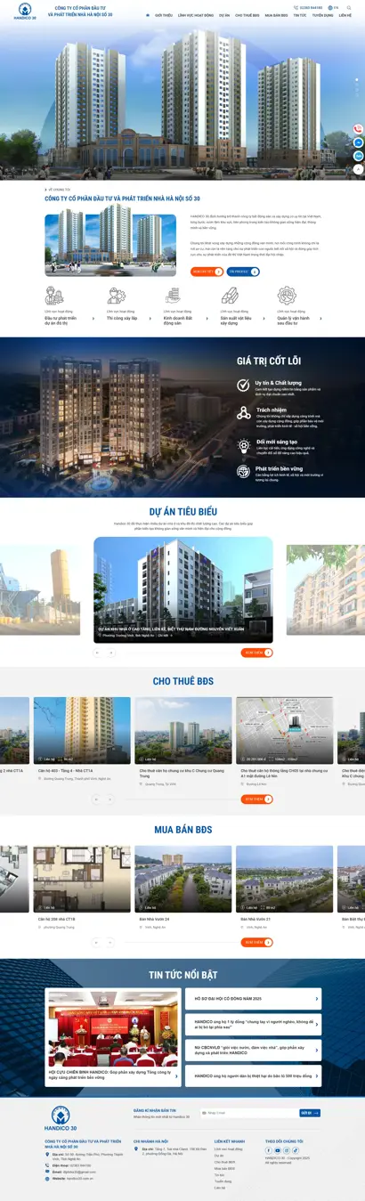Thiết kế web cho công ty Cổ phần đầu tư và phát triển nhà Hà Nội số 30