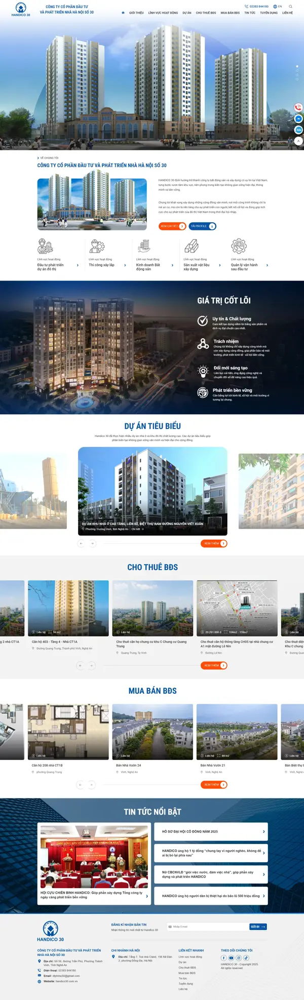 Thiết kế web cho công ty Cổ phần đầu tư và phát triển nhà Hà Nội số 30
