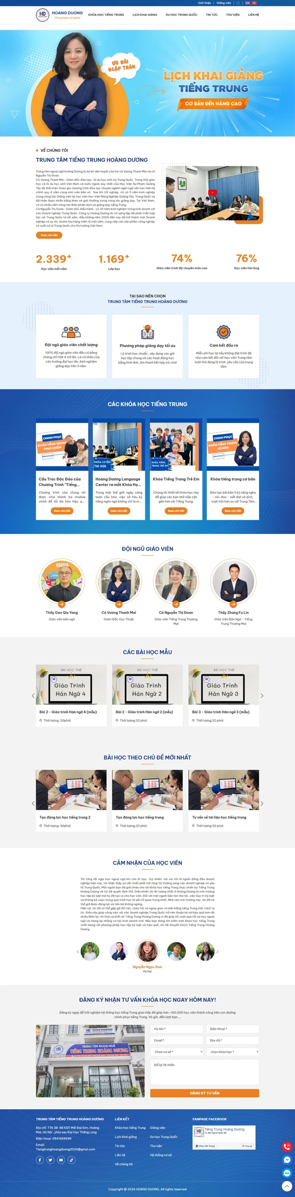 Thiết kế web cho Trung Tâm Ngoại Ngữ Tiếng Trung Hoàng Dương
