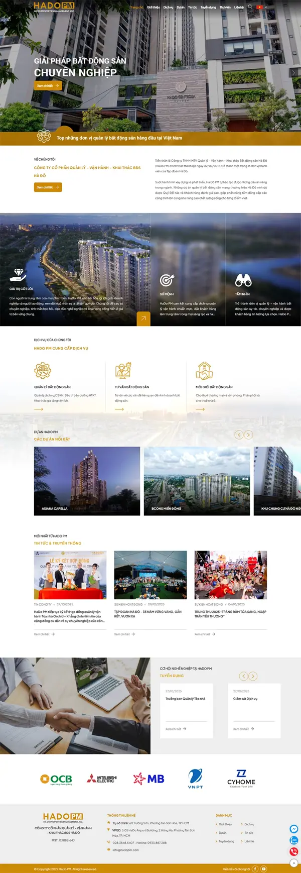 Thiết kế web cho Công ty Cổ phần Quản lý - Vận hành - Khai thác BĐS Hà Đô