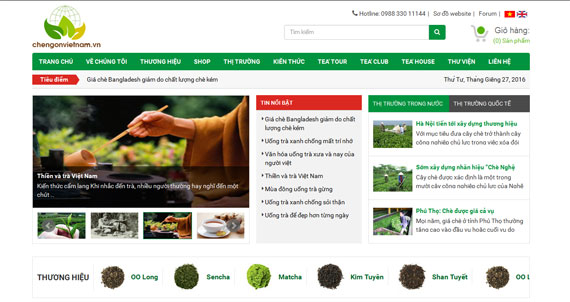 Giao diện website của Chè ngon Việt Nam