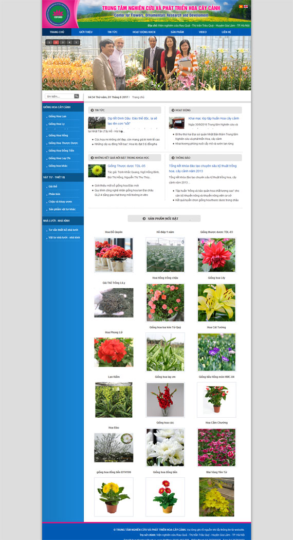 Giao diện website trung tâm nghiên cứu và phát triển hoa, cây cảnh Ceford