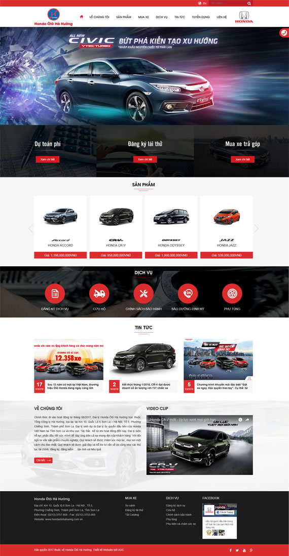 Thiết kế giao diện website Đại lý Honda Ôtô Hà Hường tại ADC Việt Nam