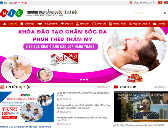 Giao diện website trường Cao đẳng Quốc tế Hà Nội HIC thiết kế bởi ADC Việt Nam