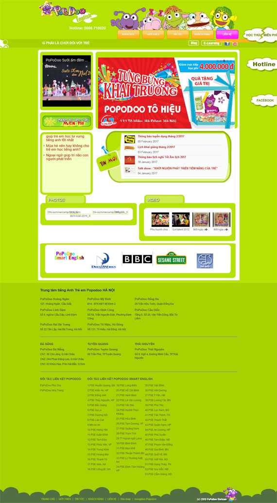 Giao diện website tổ chức giáo dục Tiếng Anh trẻ em PoPoDoo