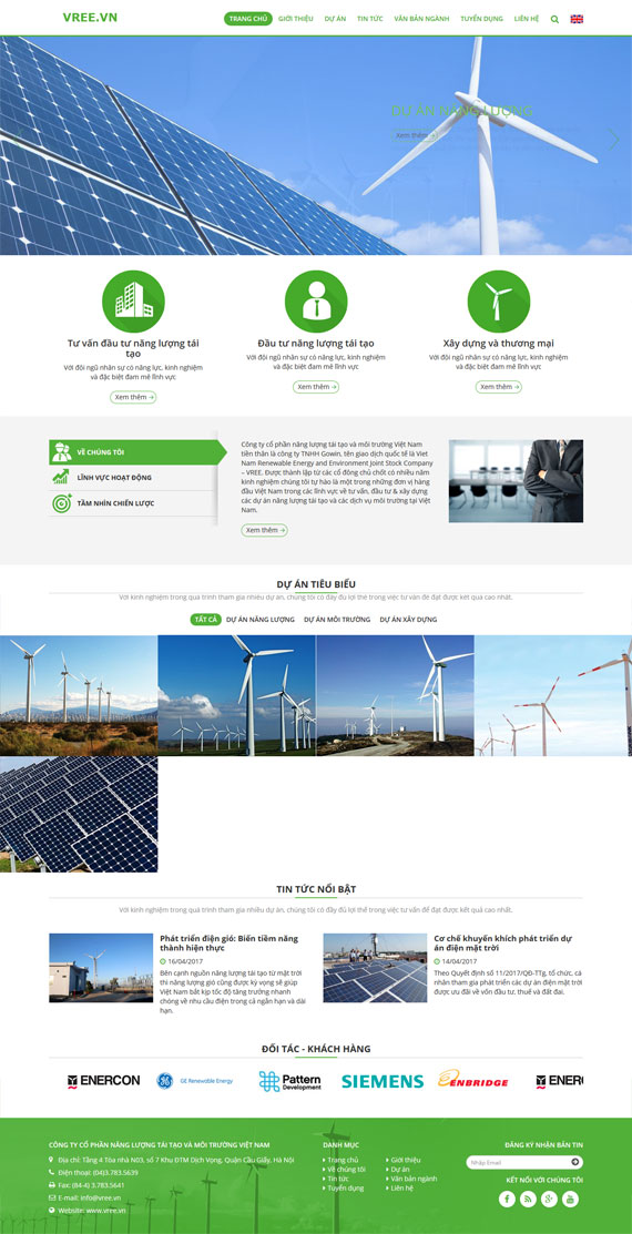 Giao diện website công ty cổ phần năng lượng tái tạo và môi trường VREE