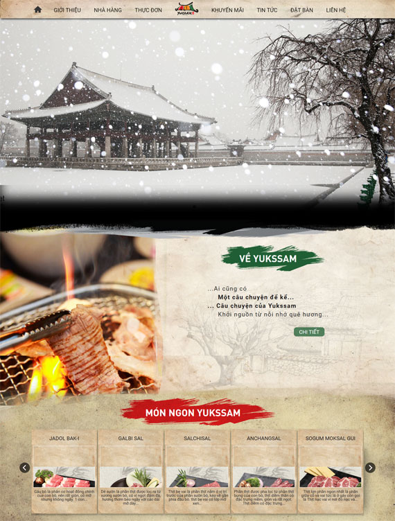 Giao diện web nhà hàng Yukssam Korean BBQ - Ẩm thực Hàn Quốc