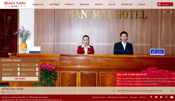 Giao diện website Khách sạn Ban Mai bên biển Nhật Lệ