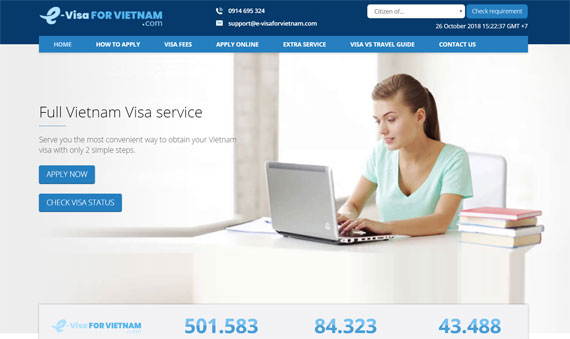 Giao diện website e-visaforvietnam.com thiết kế bởi ADC Việt Nam