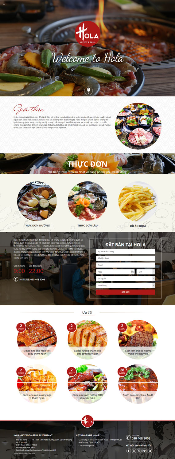 giao diện website nhà hàng Hola - Hotpot & Grill Restaurant đưa bạn đến Nhật Bản