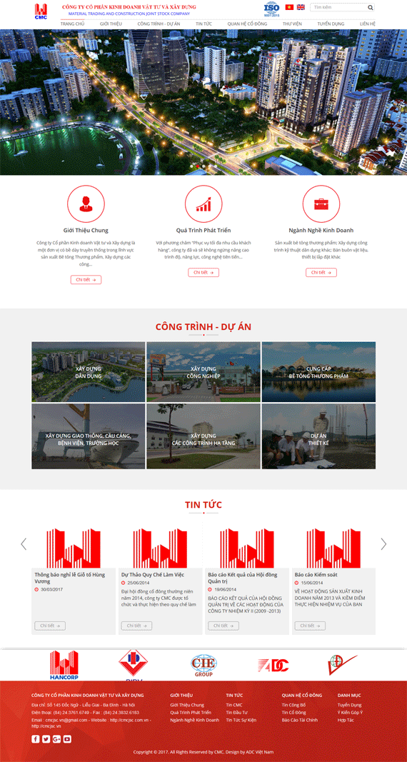 Giao diện website kinh doanh vật tư xây dựng cmcjsc thiết kế bởi ADC