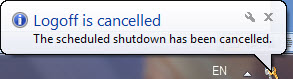 Thông báo đã hủy lệnh tắt máy trong Windows 7