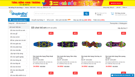 Mẫu giao diện web bán đồ chơi online shoptretho.com.vn