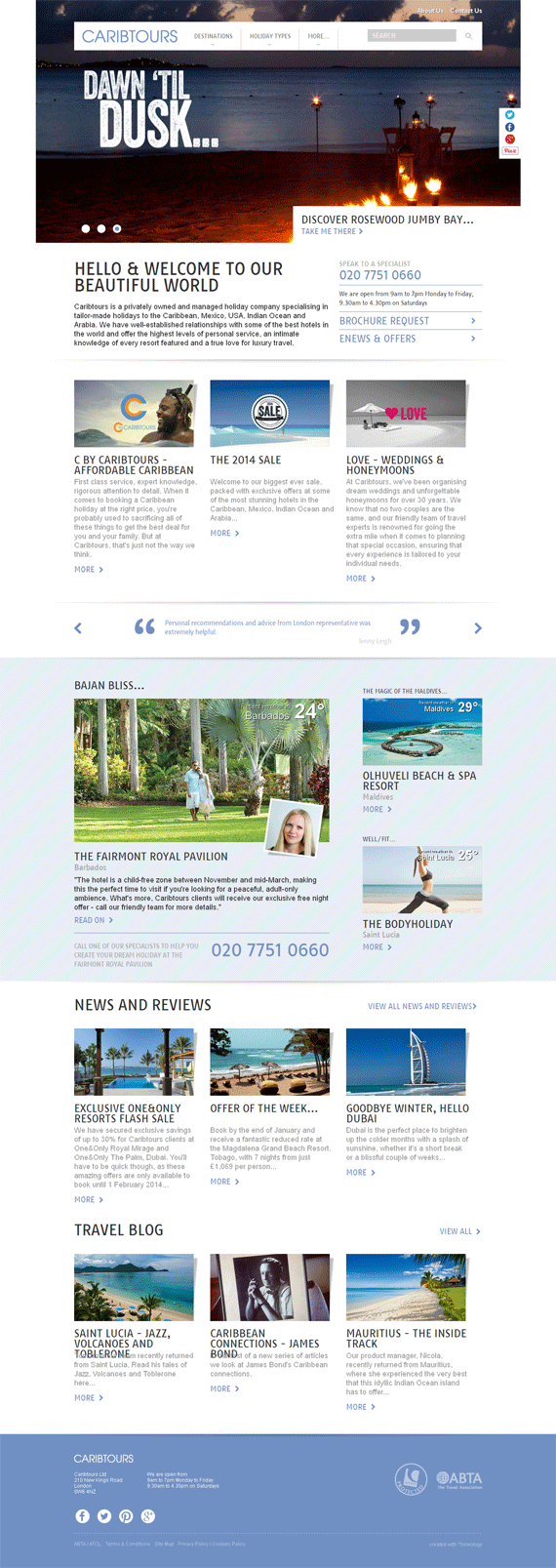 Mẫu template website du lịch công ty carib tours travel
