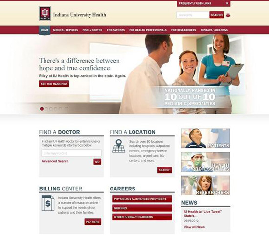 Website trường đại học y Indiana University Health - Iuhealth.org