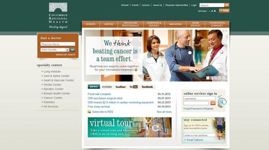 Website bệnh viện Columbus Regional Health - Crh.org