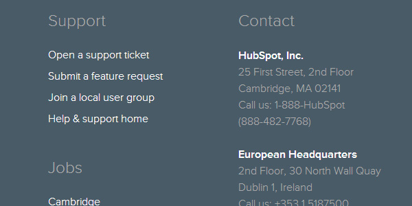 Hubspot hiển thị địa chỉ và số điện thoại ở Footer